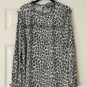 Karl Lagerfeld Paris Black and White Leopard Print Blouse